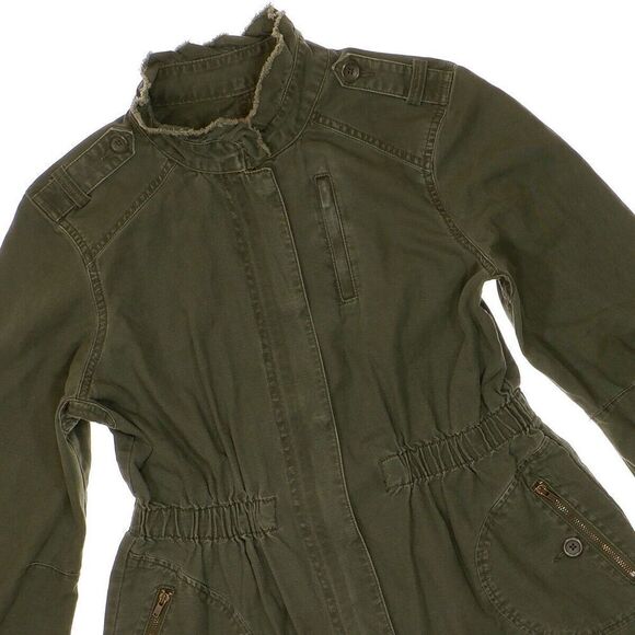 Elle Military Jacket Size M Womens Army Green Distress Full Zip Elastic Waist - Picture 2 of 11